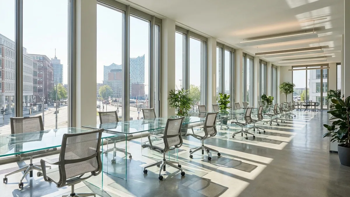 Helles, sauberes und modernes Büro nach einer professionellen Büroreinigung Hamburg.