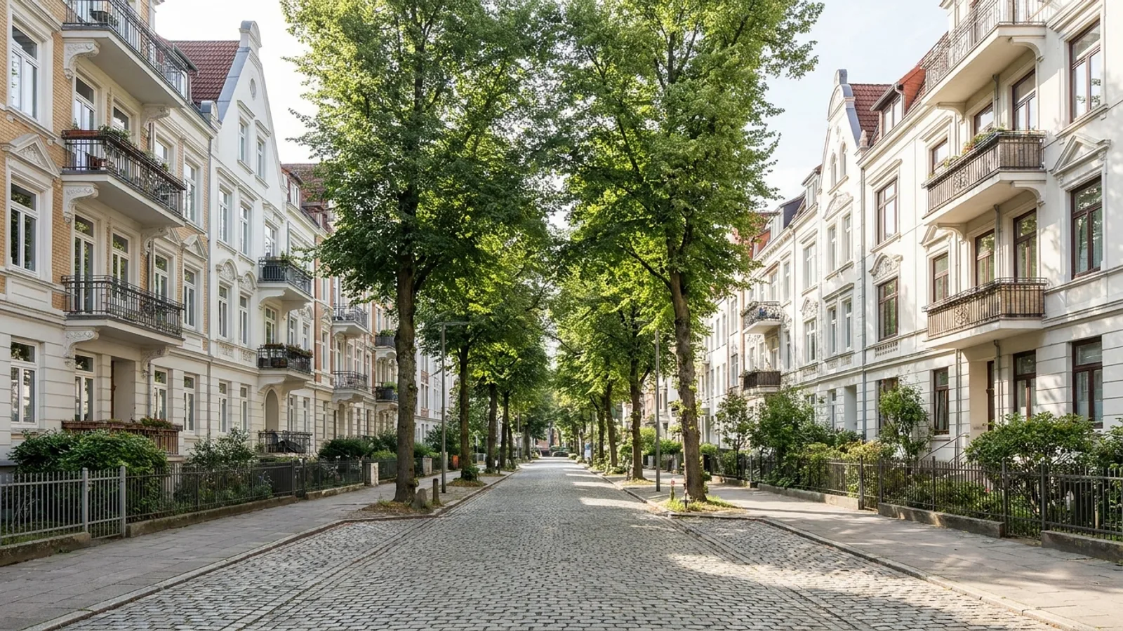 Begrünte Wohnstraße mit Altbauten in Hamburg-Eimsbüttel